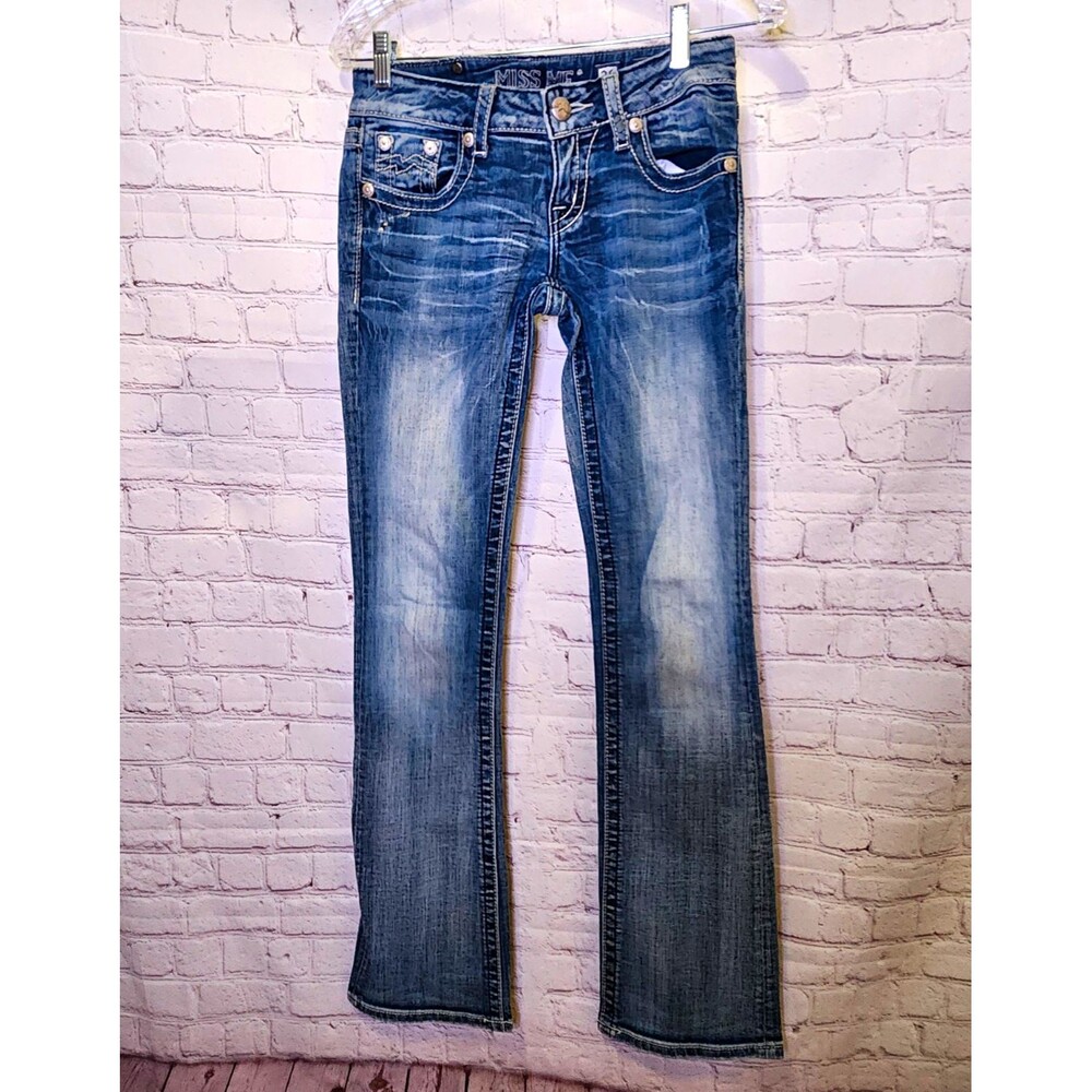 Miss Me Low Rise Bootcut Embroidered Jeans Womens 26 Blue Medium Wash